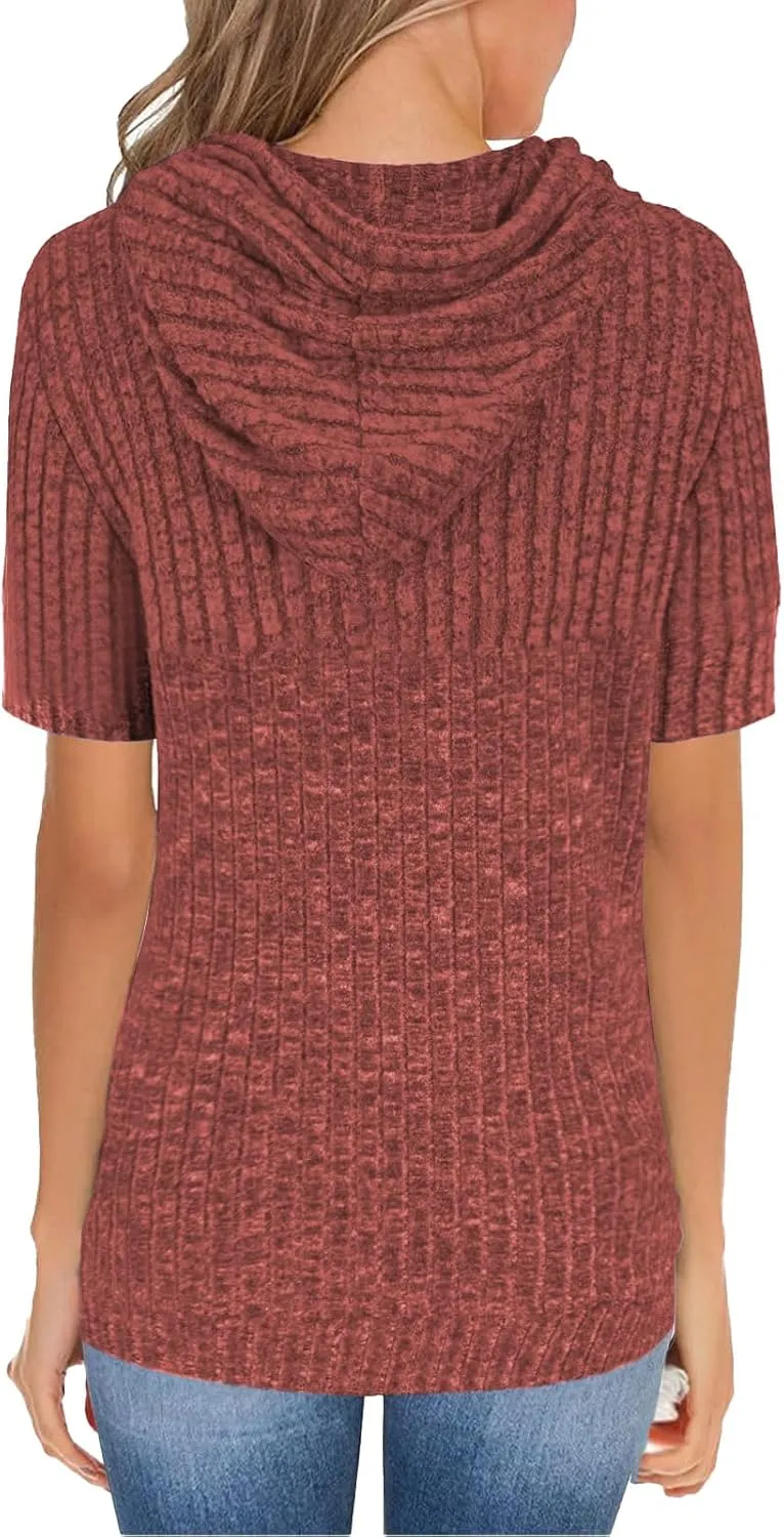 ZWRXW Womens Summer Tops Short Sleeve Cable Knit Sweater Tops Lightweight Fashion Comfortable Hoodies Casual T Shirts Tunics