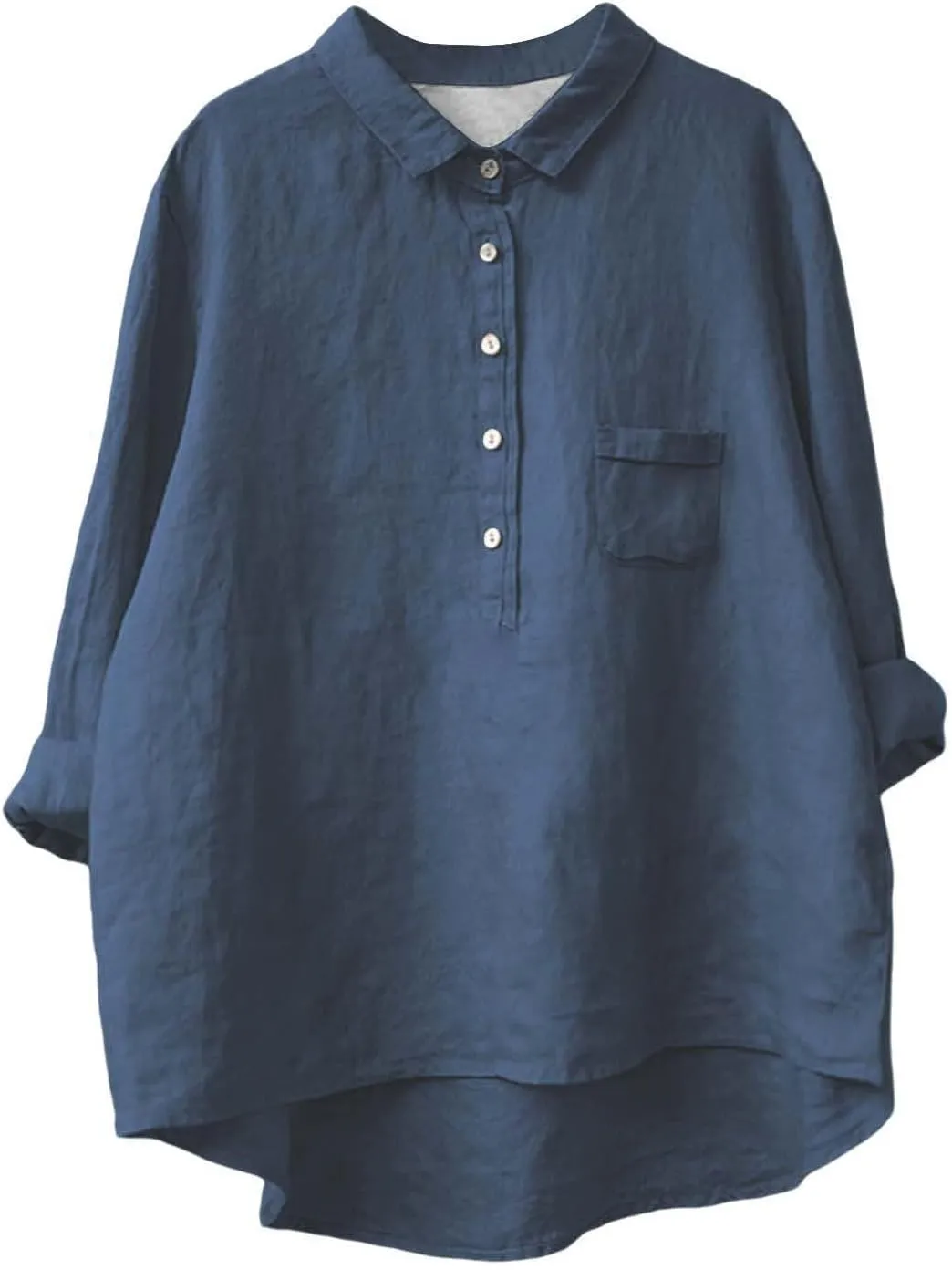 ZYXTIM Women's Cotton Linen Henley Shirts 3/4 Sleeve Lapel Loose Summer Tops Floral Printed Lightweight Casual Blouse Tops